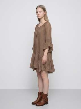 Sassybling Boho Crinkle Flounce Tunic Dress Earth Tone Whimsigoth Cottagecore M